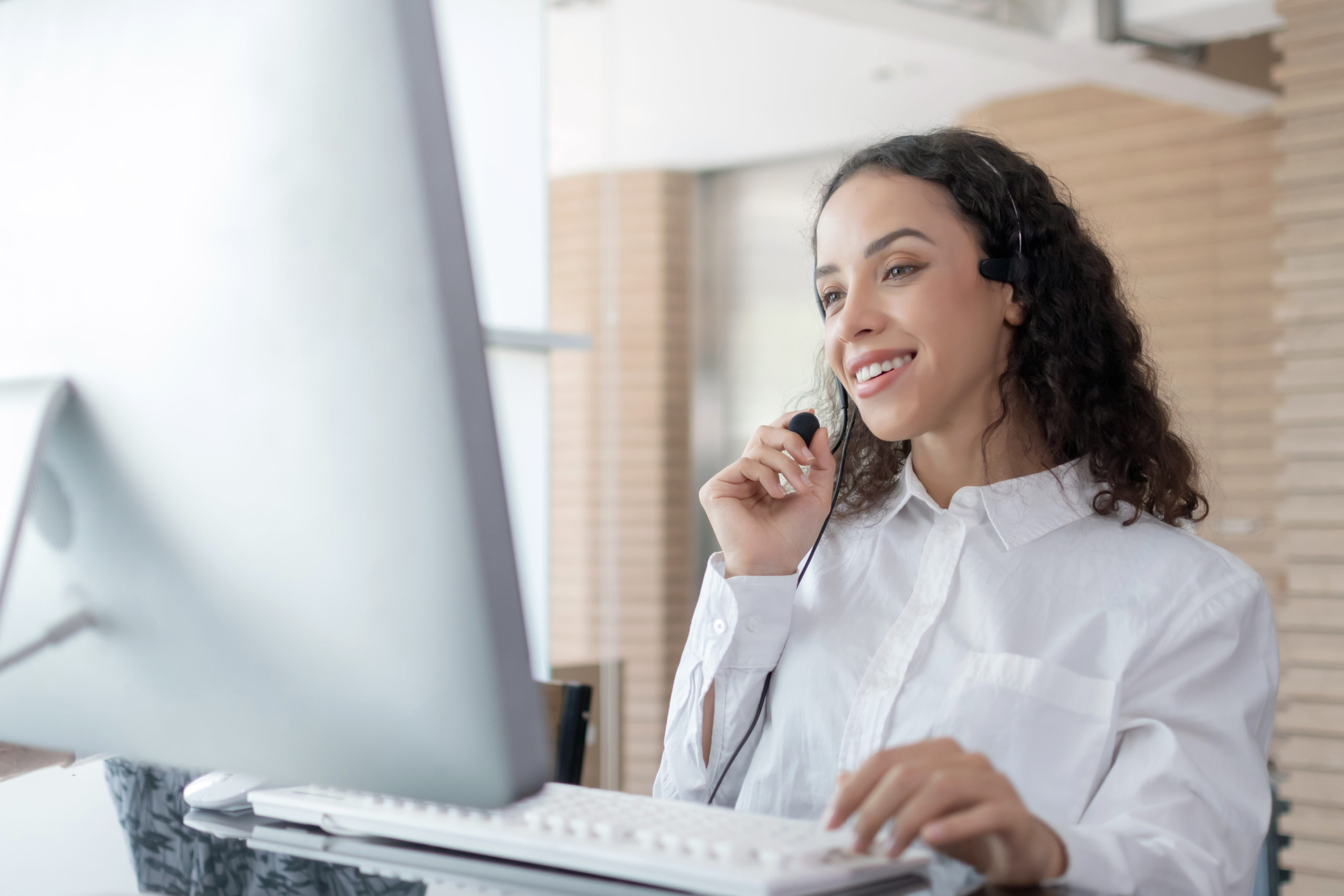 Hotline.,Happy,Young,Caucasian,Female,Call,Center,Customer,Support,Executive